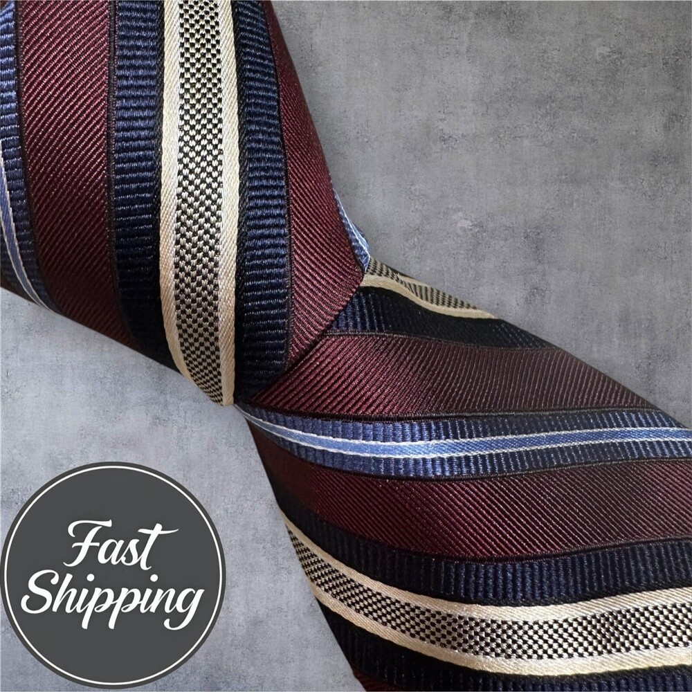 PAUL FREDRICK Silk Tie Necktie Black/Brown/Gray/Blue Striped Necktie